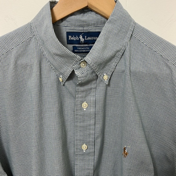 Ralph Lauren Yarmouth Cotton Oxford Shirt Blue Green Houndstooth 16.5 34/35 - Picture 1 of 11